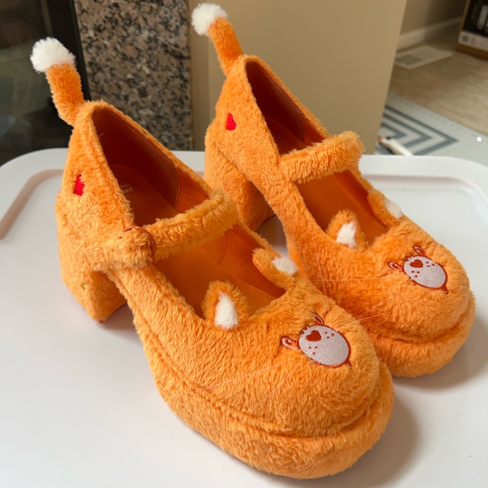 Dolls Kill Care Bear fuzzy platform block heel Mary Jane shoes